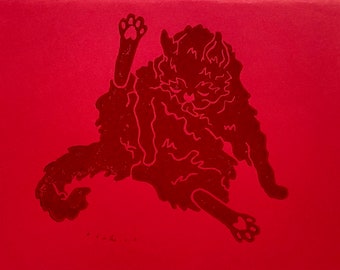 Linoleum Block Printed Valentine's Day Card: "When I Think About You, I Touch Myself"