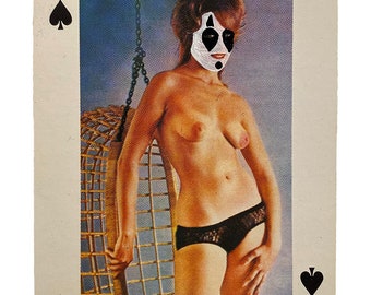 Four of Spades ICP Juggalette (Gold Frame) - Hand-Painted Vintage Nudie Playing Card