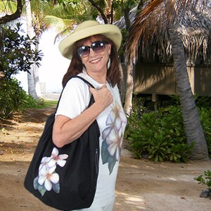 Maui Plumeria Satchel, cotton canvas, derived from an original watercolor painting by Kathy Baumann image 2