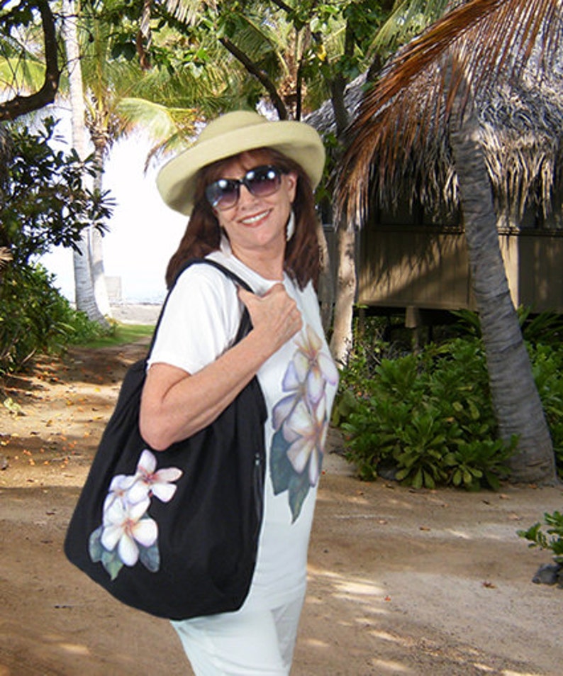Maui Plumeria Satchel, cotton canvas, derived from an original watercolor painting by Kathy Baumann image 2