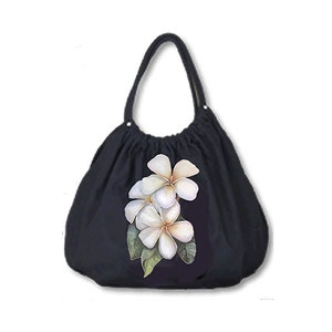 Maui Plumeria Satchel, cotton canvas, derived from an original watercolor painting by Kathy Baumann image 1