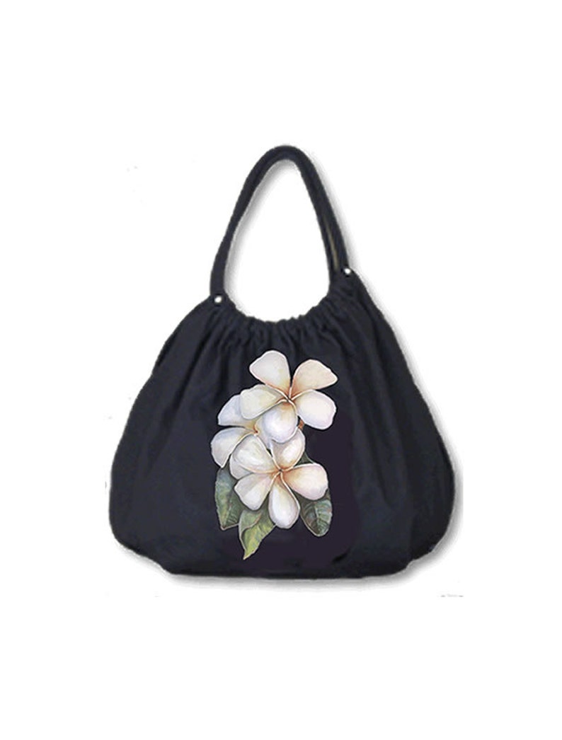 Maui Plumeria Satchel, cotton canvas, derived from an original watercolor painting by Kathy Baumann image 1