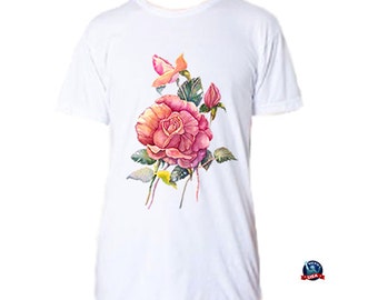 Red Rose 100% combed cotton T-shirt derived from an original watercolor painting by Kathy Baumann
