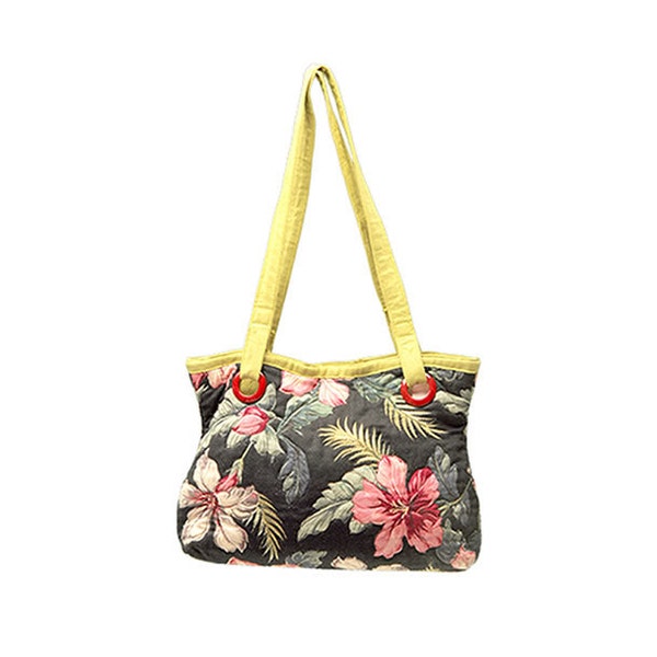 Curvy Bark-Cloth Flowers tote bag by textile artist Laura Baumann