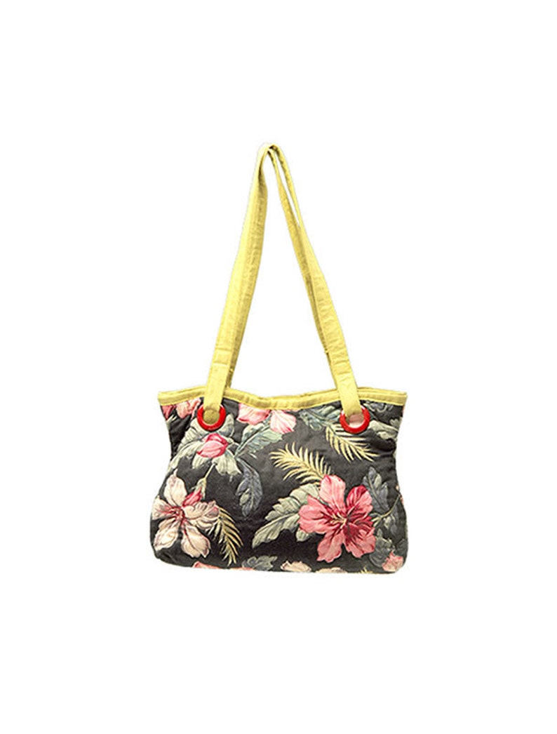 Curvy Bark-Cloth Flowers tote bag by textile artist Laura Baumann image 1