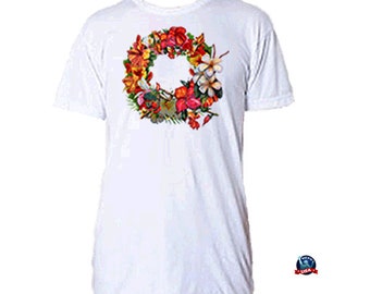 Floral Wreath 100% combed cotton T-shirt derived from a design by artist Kathy Baumann