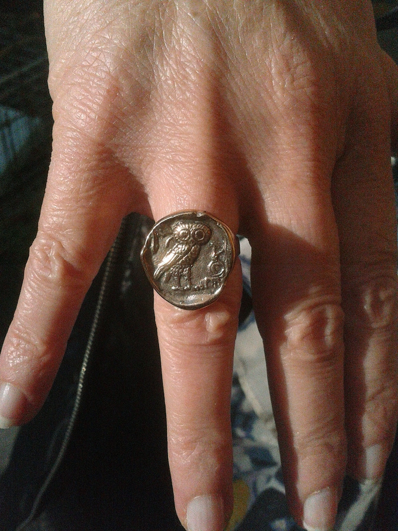 Chouette d'Athéna Bague bronze faite main Monnaie grecque Chouette image 4