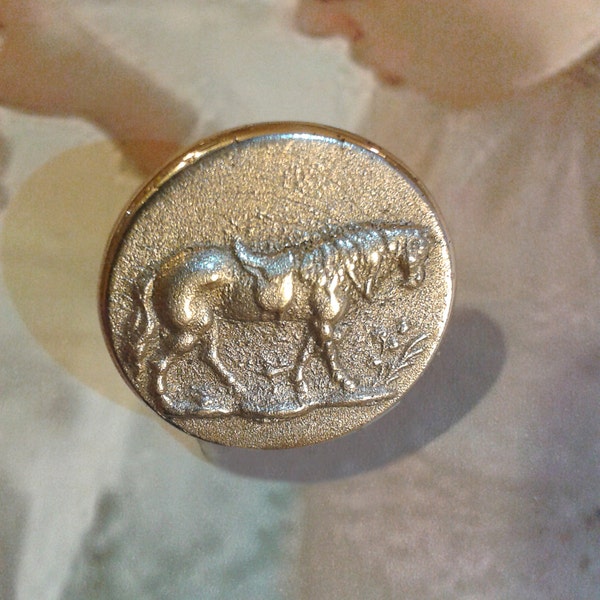 English horse - Bague bronze faite main - Cheval de profil - Époque victorienne