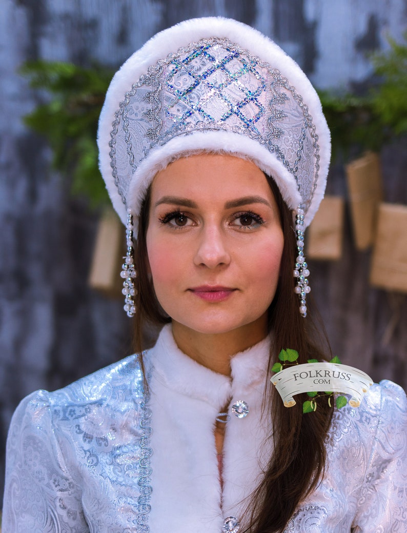 Snow Maiden hat Kokoshnik with fur Snow Maiden crown Snow | Etsy