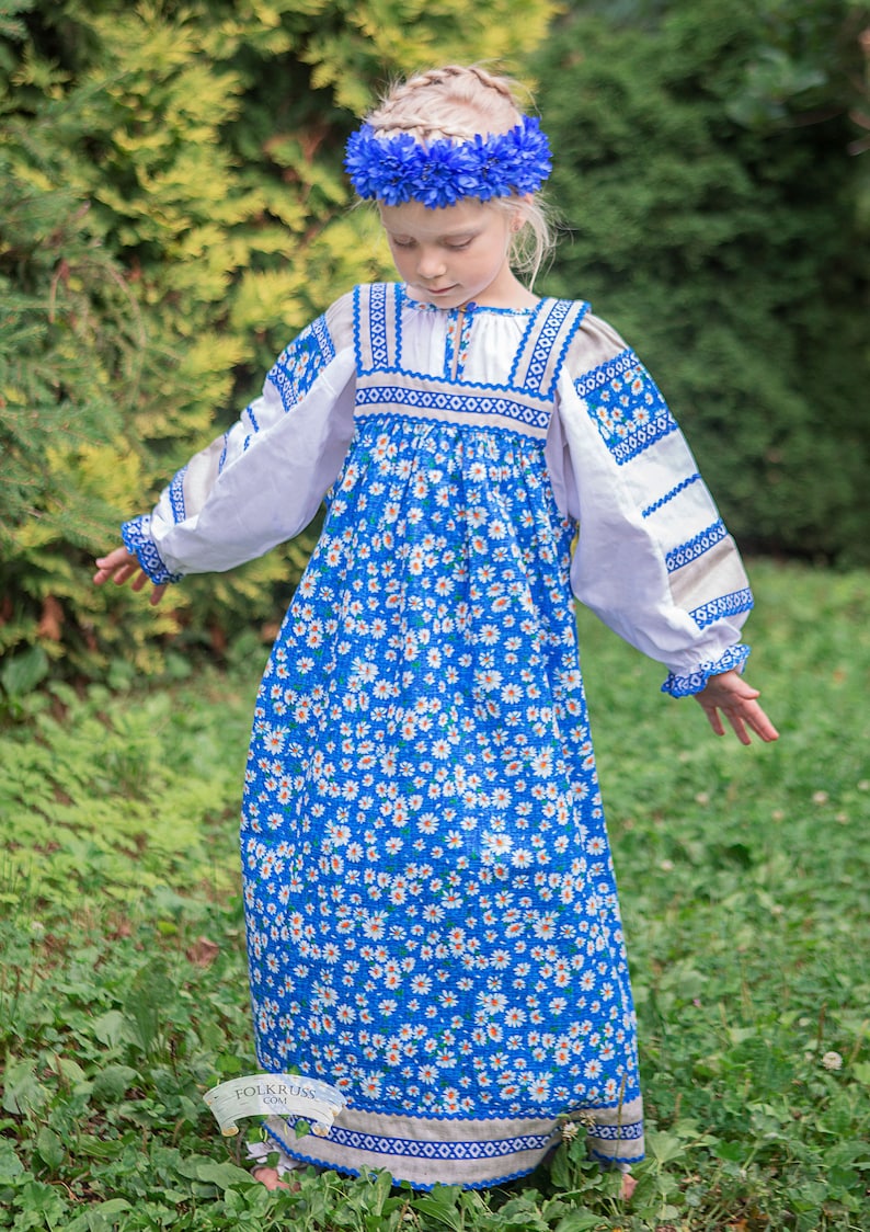 Flowered Russian traditional slavic dress Mashenka for girls | Etsy