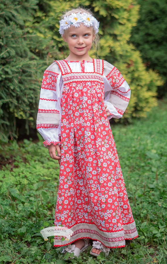 Flowered Russian traditional slavic dress Mashenka for girls | Etsy