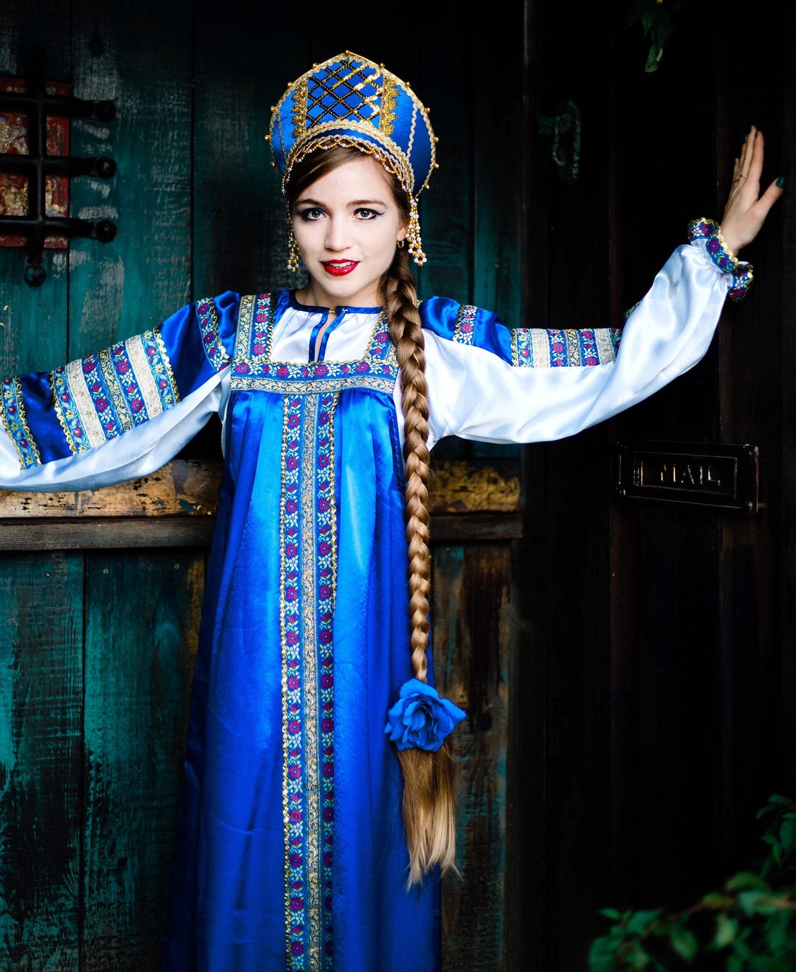 Russian traditional slavic silk dress Vasilisa for woman Silk | Etsy