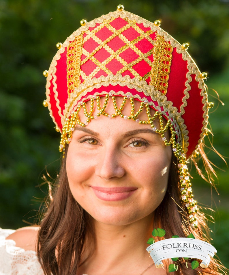 Russian traditional hat kokoshnik with strap Russian crown Etsy