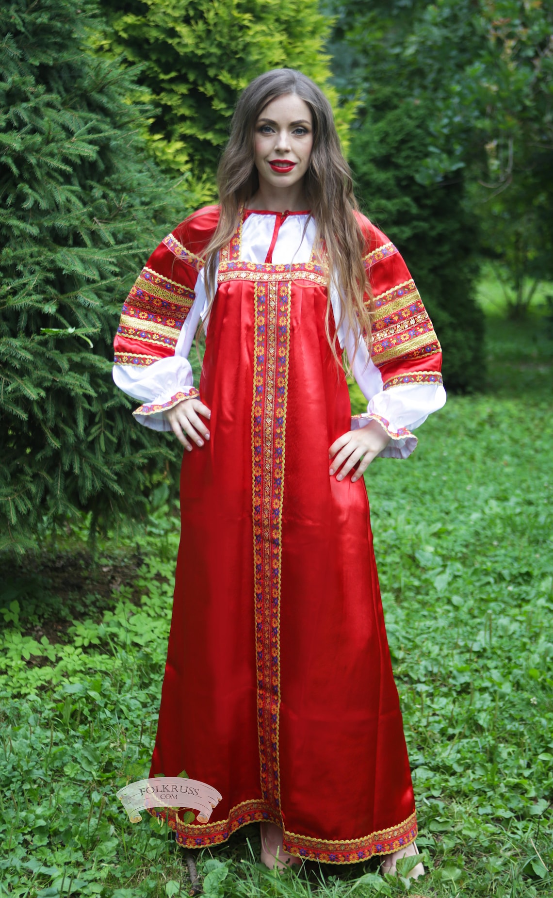 Russian traditional slavic silk dress Vasilisa for woman Silk | Etsy