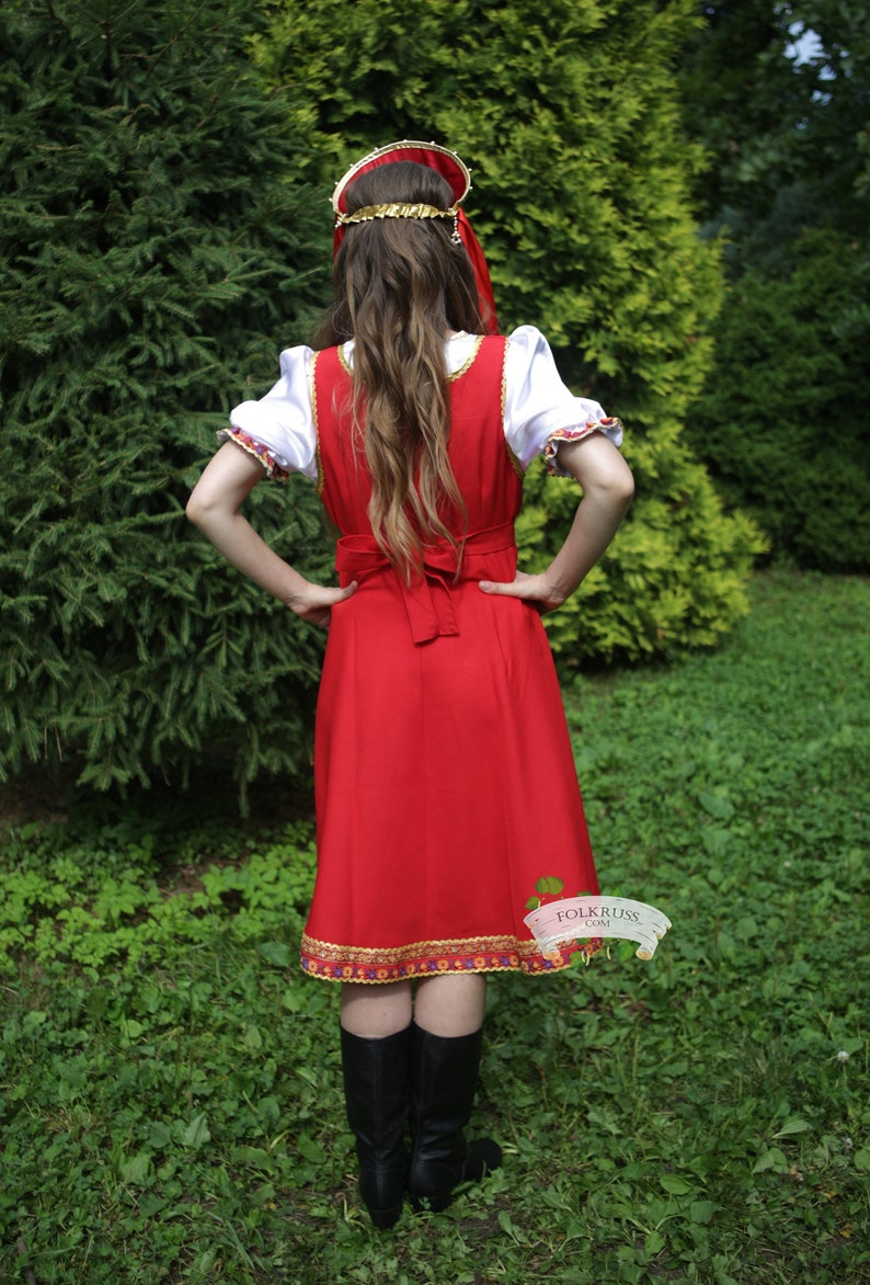 Playful Traditional Russian Red Dress For Woman Etsy