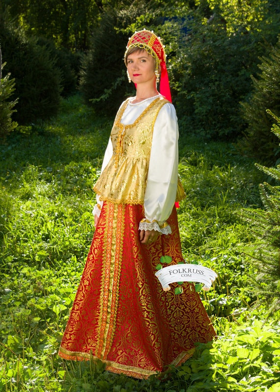 Russian traditional slavic dress for woman Sudarinya Scenic | Etsy