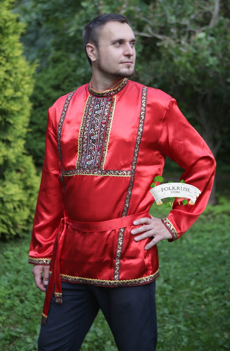 Shiny Russian Traditional Silk Shirt Kosovorotka Slavic Etsy