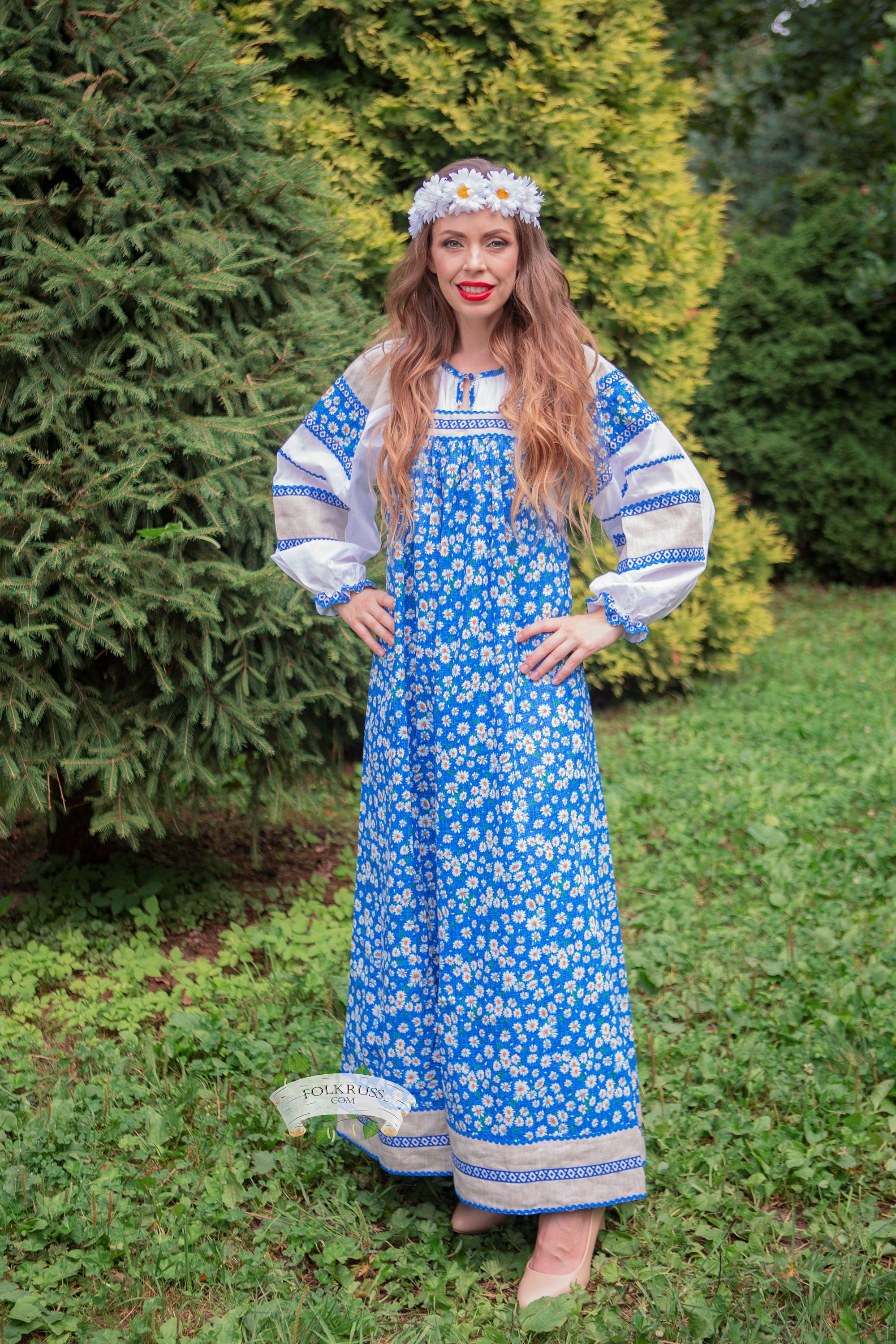 Flowered Traditional Russian Woman Dress Mashenka Sarafan | Etsy