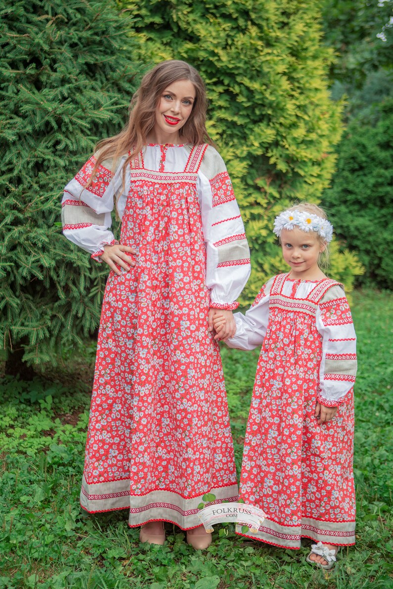 Fleurs Robe Femme Russe Traditionnel Mashenka Sarafan Etsy