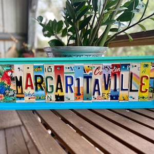 Margaritaville license plate sign, its 5 O'clock somewhere, key west, island life, tiki bar decor, housewarming gift, jimmy buffet, beach.