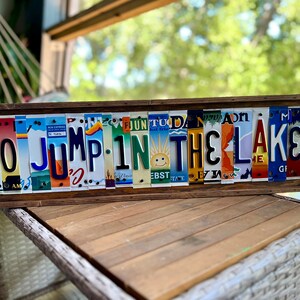 Go Jump in the Lake license plate sign, Lake life, Lake house, Lake cabin decor, housewarming gift, rustic colorful wood sign blue green