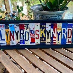 Lynyrd Skynyrd rock band sign, rustic license plate sign, southern rock, sweet home Alabama, classic rock music, freebird, musician gift,