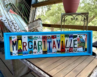 Handmade Margaritaville License Plate Sign, Tiki Bar Decor