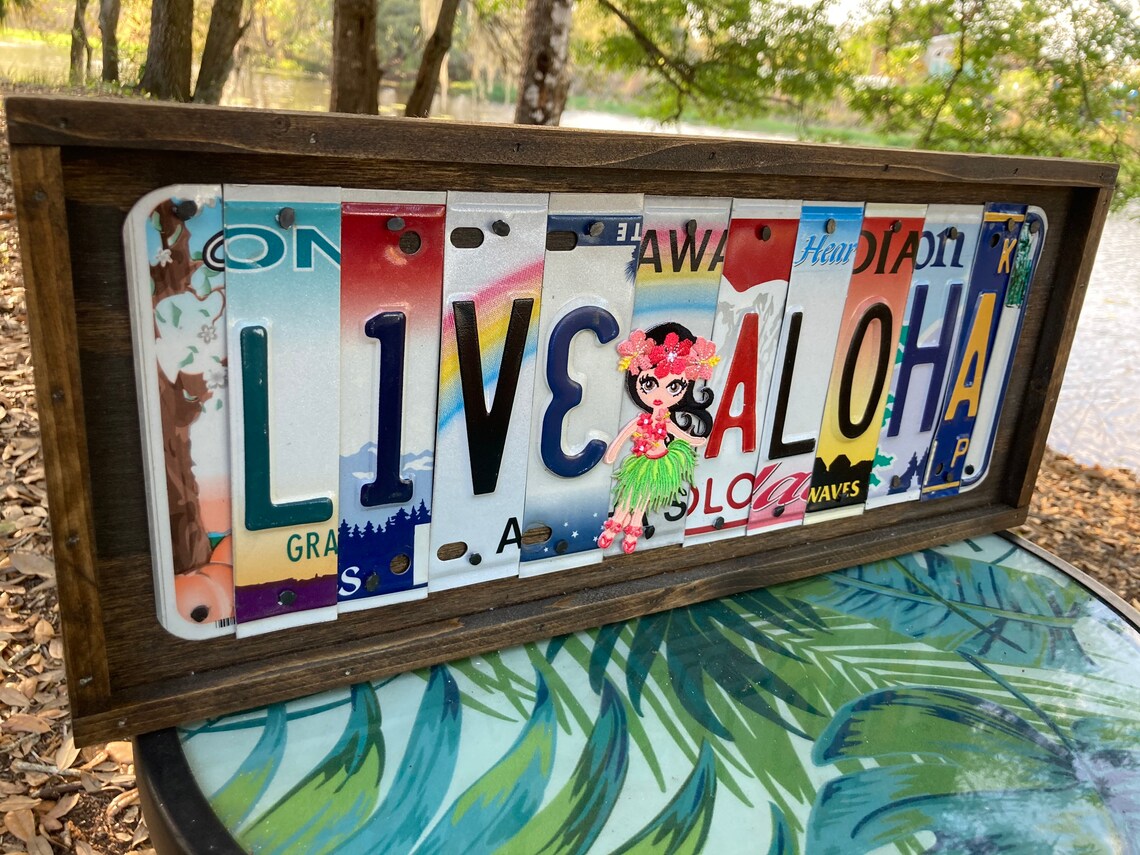 Aloha license plate sign rustic Hawaiian decor housewarming Etsy