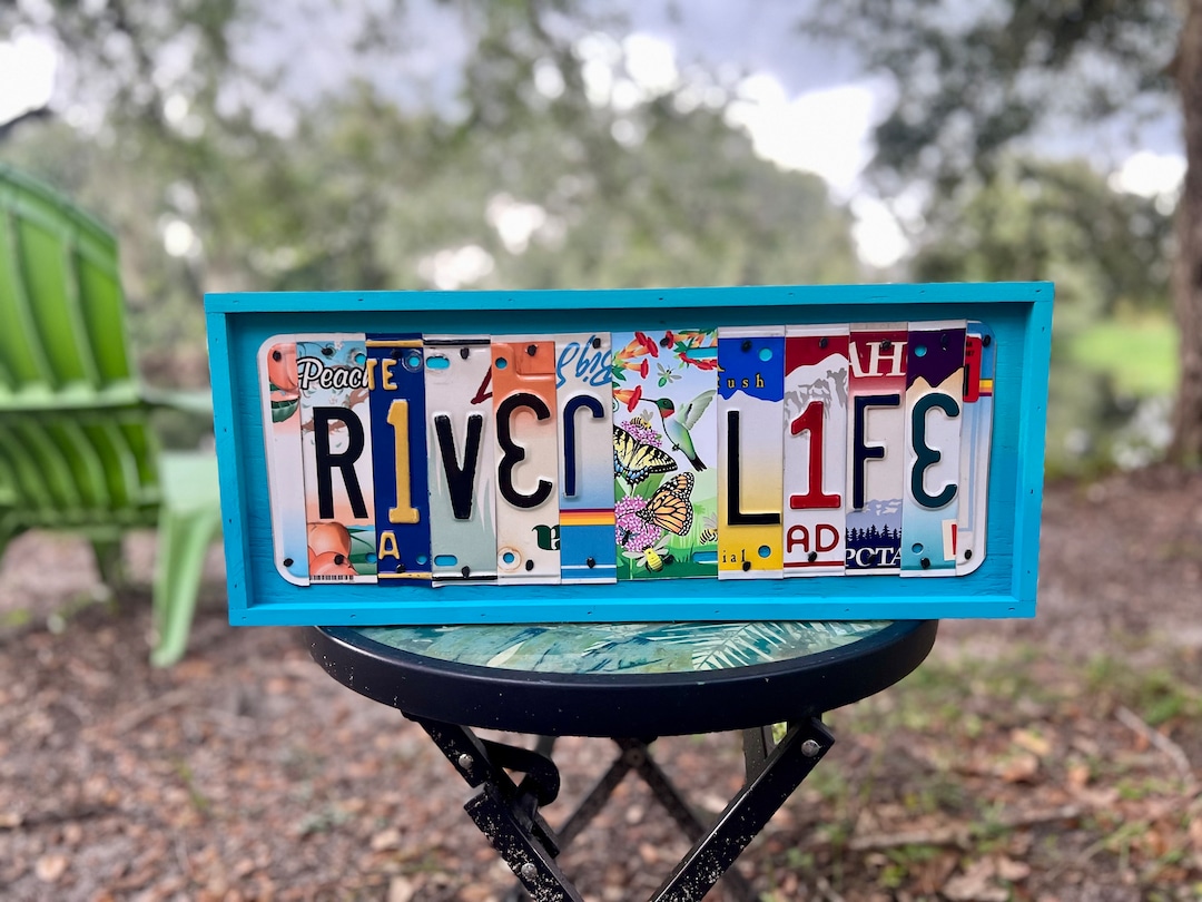 River Life Sign, License Plate Sign Art Gift, River House Decor, Rustic