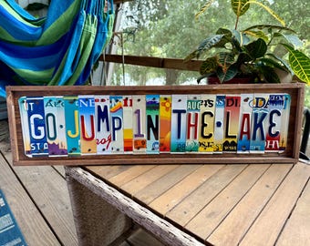 Go Jump in the Lake License Plate Sign, Lake House Decor
