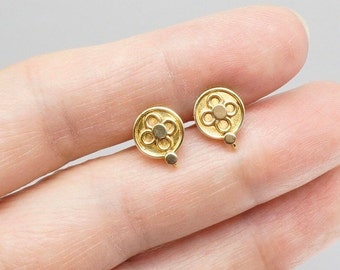 18K Solid Yellow Gold Round Post Earring with Closed Ring, FG004