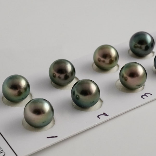 9mm Round Tahitian Pearl Matched Pair, Loose Tahitian Pearl, Tahitian Pearl for Studs, PT2825