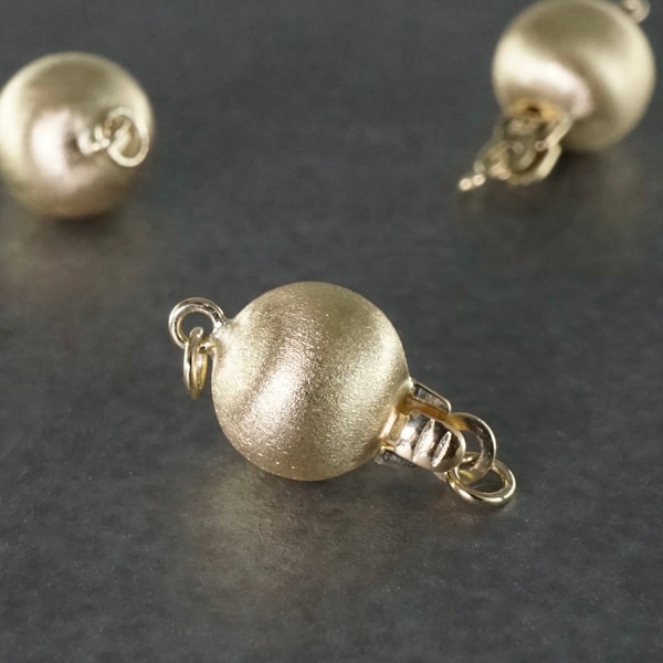 6mm 8mm 9K Solid Yellow Gold  Frosted Ball Pearl Clasp, FG100