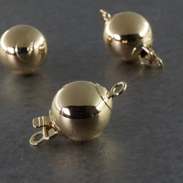 14K Solid Yellow Gold 6mm 8mm 10mm Ball Pearl Clasp, FG115