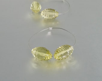 Semi-Precious Concave Cut Barrel Shape Lemon Quartz Beads, One pair, M7506