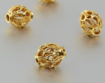 8.5x6.5mm 18K Solid Yellow Gold Filigree Spacer Bead, FG014