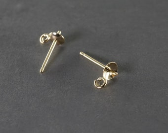 14K Solid Yellow Gold Post Earring 4mm Pearl Mounting With 2.6mm Open Ring, Solid Gold Post for Pearls, (4mm Pearl Studs) FG212