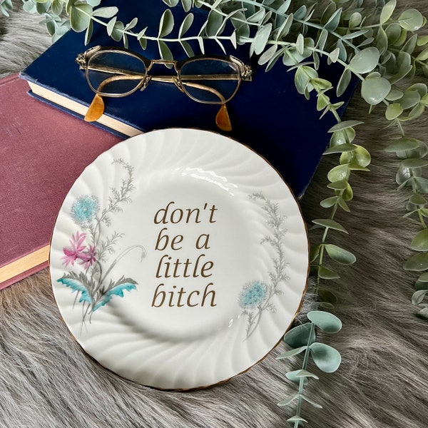 Decorative Plate - Don't Be A Little Bitch - Funny Rude Gift Idea - Sassy Vintage China - Swearing Wall Decor for Adults - Swearing Present