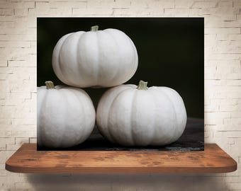Fotografía de calabaza blanca - Impresión de bellas artes - Fotografía en color - Arte mural de otoño - Decoración de pared - Imágenes de calabazas - Decoración de granja