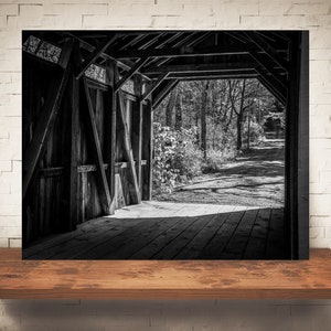 Covered Bridge Photograph - Fine Art Print - Wall Decor - Farmhouse Decor - Country Landscape - Black White Photography
