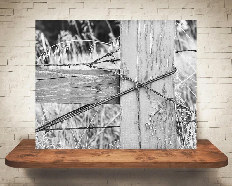 Barbed Wire Fence Photograph Fine Art Print Black & White Etsy