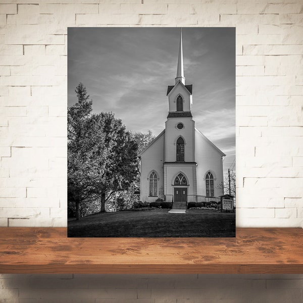 Church Photograph - Fine Art Print - Wall Decor - Black White Photo - Pictures of Churches - Fall Decor - Blue Skies - Home Decor - Wall Art