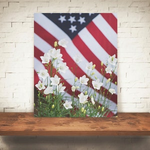 American Flag Flowers Photograph - Fine Art Print - Home Wall Decor - Stars Stripes - Red White & Blue - Patriotic Decor - Pictures