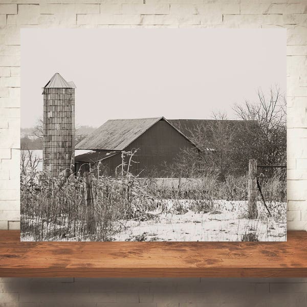 Barn Photograph - Fine Art Print - Black White Photography - Landscape Wall Art -  Farm Pictures - Farmhouse Decor - Winter - Country Decor