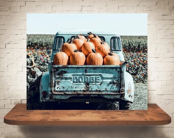 Fotografía de calabaza de camión antiguo - Impresión de bellas artes - Fotografía en color - Arte mural de otoño - Decoración de pared - Imágenes de calabazas - Decoración de granja
