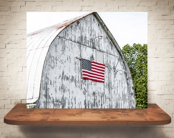 White Barn American Flag Photograph - Fine Art Print - Color Photography - Wall Art -  Farm Pictures - Farmhouse Decor - Rustic - Country