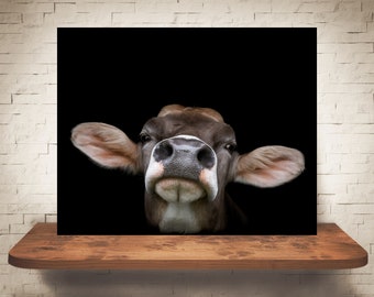 Photographie de vache suisse brune - Tirage d’art - Photographie couleur - Art mural - Décoration murale - Images de ferme - Décor de ferme - Vaches - Pays