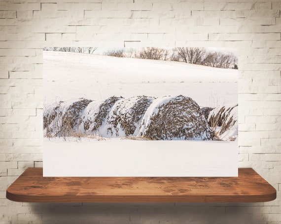 Winter Farmhouse Prints Hay Bales Snow Photograph - Fine Art Print - Color Photography - Winter Wall Art Decor - Farm Pictures - Farmhouse Decor - Country Decor