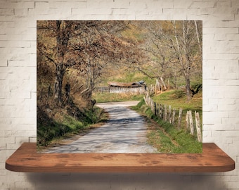 Fotografía de camino de regreso al otoño - Impresión de bellas artes - Fotografía en color - Arte mural de otoño - Decoración de pared - Imágenes de caminos - Decoración de casas de campo - Rústico