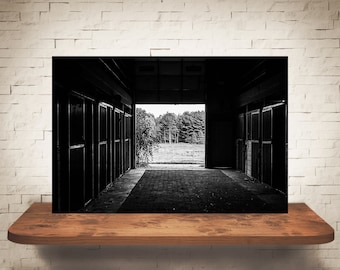 Caballo estable fotografía - impresión de bellas artes - fotografía en blanco negro - decoración de arte de pared equina - imágenes estables - decoración de la granja - rústico